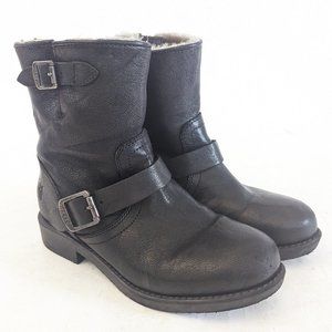 🖤 FRYE Fur lined Zip up 2-buckle Leather Winter Boots - Size 5 🖤